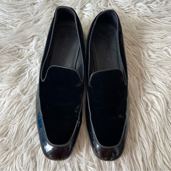 Jimmy Choo Black Soft Shiny Calf Patent Leather Velvet Panel Loafers EUC 42.5 main image 8